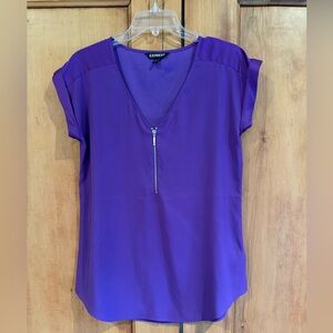 Purple short, sleeved top with front zipper